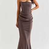 Women's Strapless Ruched Maxi Dress