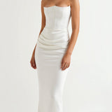 Women's Strapless Ruched Maxi Dress