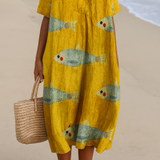 Women's Printed V-Neck Midi Dress