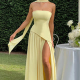 Women's Strapless High Split Maxi Dress