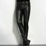 Men's Slim Fit PU Leather Trousers in Black
