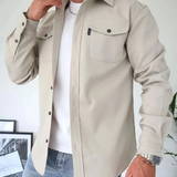 Men's Casual Shirt Jacket with Button Closure