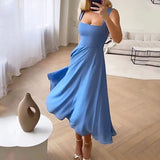 Women's Square Neck A-Line Midi Dress