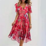 Women's Floral V-Neck Midi Dress