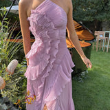 Women's One Shoulder Ruffle Maxi Dress