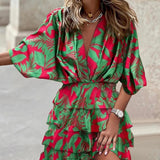 Women's Printed V-Neck Wrap Mini Dress