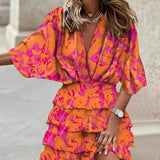 Women's Printed V-Neck Wrap Mini Dress