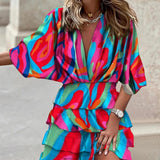 Women's Printed V-Neck Wrap Mini Dress