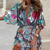 Women's Printed V-Neck Wrap Mini Dress