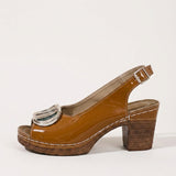 Women's Glossy Leather-Look Ankle Strap Block Heels