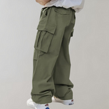 Baggy Cotton Cargo Trousers with Multiple Pockets