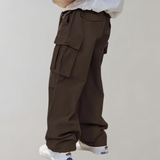 Baggy Cotton Cargo Trousers with Multiple Pockets