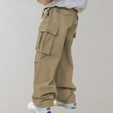 Baggy Cotton Cargo Trousers with Multiple Pockets
