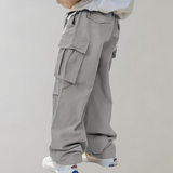Baggy Cotton Cargo Trousers with Multiple Pockets
