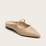 Women's Leather-Look Closed-Toe Flat Slip-On Mules