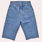 High Waist Denim Bermuda Shorts