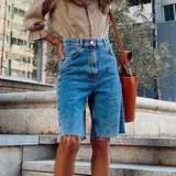 High Waist Denim Bermuda Shorts