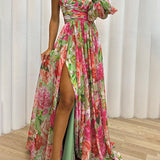 Women's One Shoulder Floral Maxi Dress