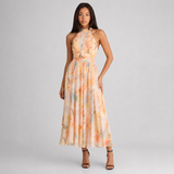 Women's Sleeveless Cutout Waist Watercolour Maxi Dress
