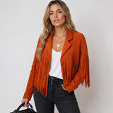 Women's Cropped Fringe Suede Jacket, Notch Collar