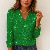 Women's Sequin V-Neck Long Sleeve Blouse