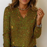 Women's Sequin V-Neck Long Sleeve Blouse