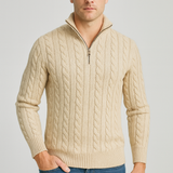 Men's Cotton Half-Zip Sweater with High Collar