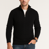Men's Cotton Half-Zip Sweater with High Collar