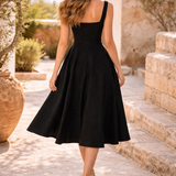 Women's Full-Skirt Square Neck Midi Dress