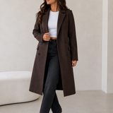 Women's Longline Belted Double-Breasted Lapel Coat