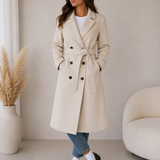 Women's Longline Belted Double-Breasted Lapel Coat