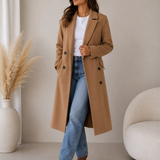 Women's Longline Belted Double-Breasted Lapel Coat