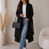 Women's Longline Belted Double-Breasted Lapel Coat