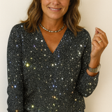 Women's Sequin V-Neck Long Sleeve Blouse