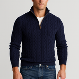 Men's Cotton Half-Zip Sweater with High Collar