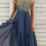 Women's Floral Lace V-Neck Maxi Dress