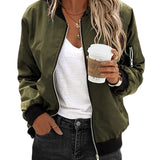 Women's Casual Bomber Jacket with Zip Closure