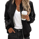 Women's Casual Bomber Jacket with Zip Closure