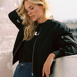 Women's Casual Bomber Jacket with Zip Closure