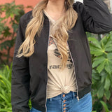 Women's Casual Bomber Jacket with Zip Closure