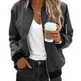 Women's Casual Bomber Jacket with Zip Closure