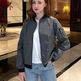 Women's Casual Bomber Jacket with Zip Closure