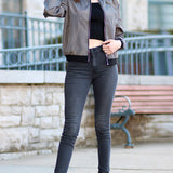 Women's Casual Bomber Jacket with Zip Closure