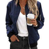 Women's Casual Bomber Jacket with Zip Closure