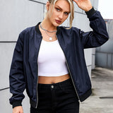 Women's Casual Bomber Jacket with Zip Closure