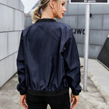 Women's Casual Bomber Jacket with Zip Closure
