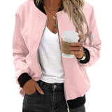 Women's Casual Bomber Jacket with Zip Closure
