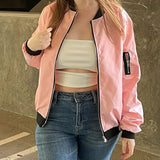 Women's Casual Bomber Jacket with Zip Closure