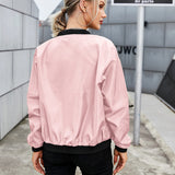 Women's Casual Bomber Jacket with Zip Closure