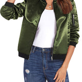 Women's Casual Bomber Jacket with Zip Closure